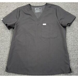 FIGS Catarina Scrub Top Womens Medium Black V-Neck 1 Pocket